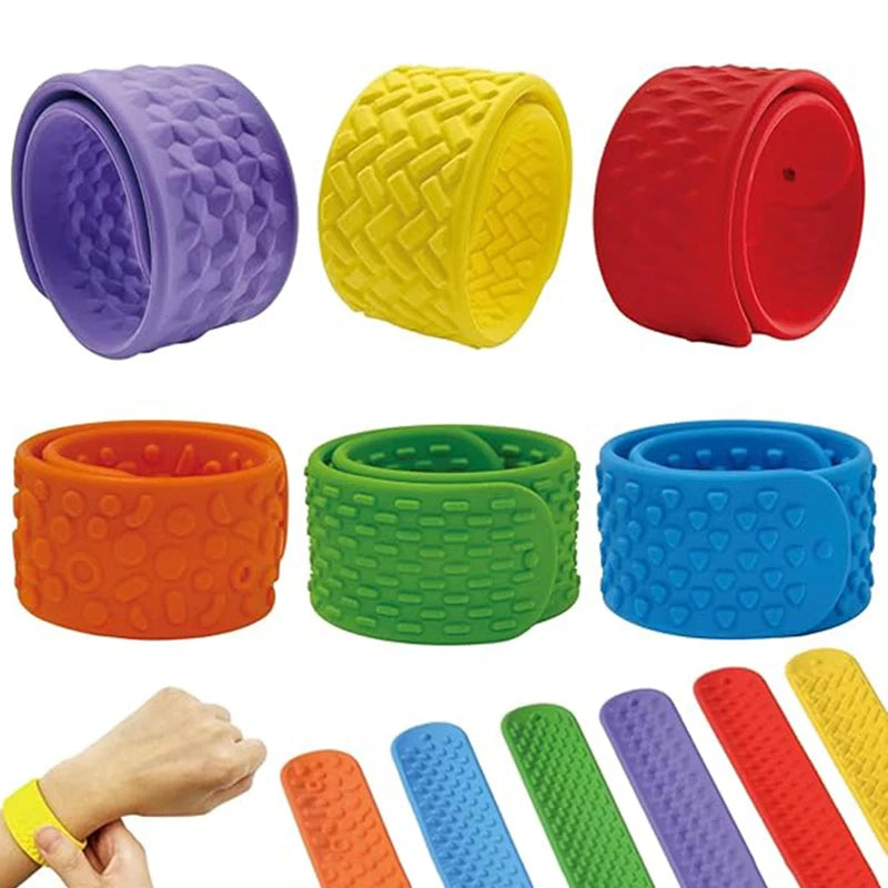 6PCS Sensory Fidget Toys for Kids Textured Silicone Slap Bracelets Anxiety Autism ADHD Calming Down Stress Relief Gifts
