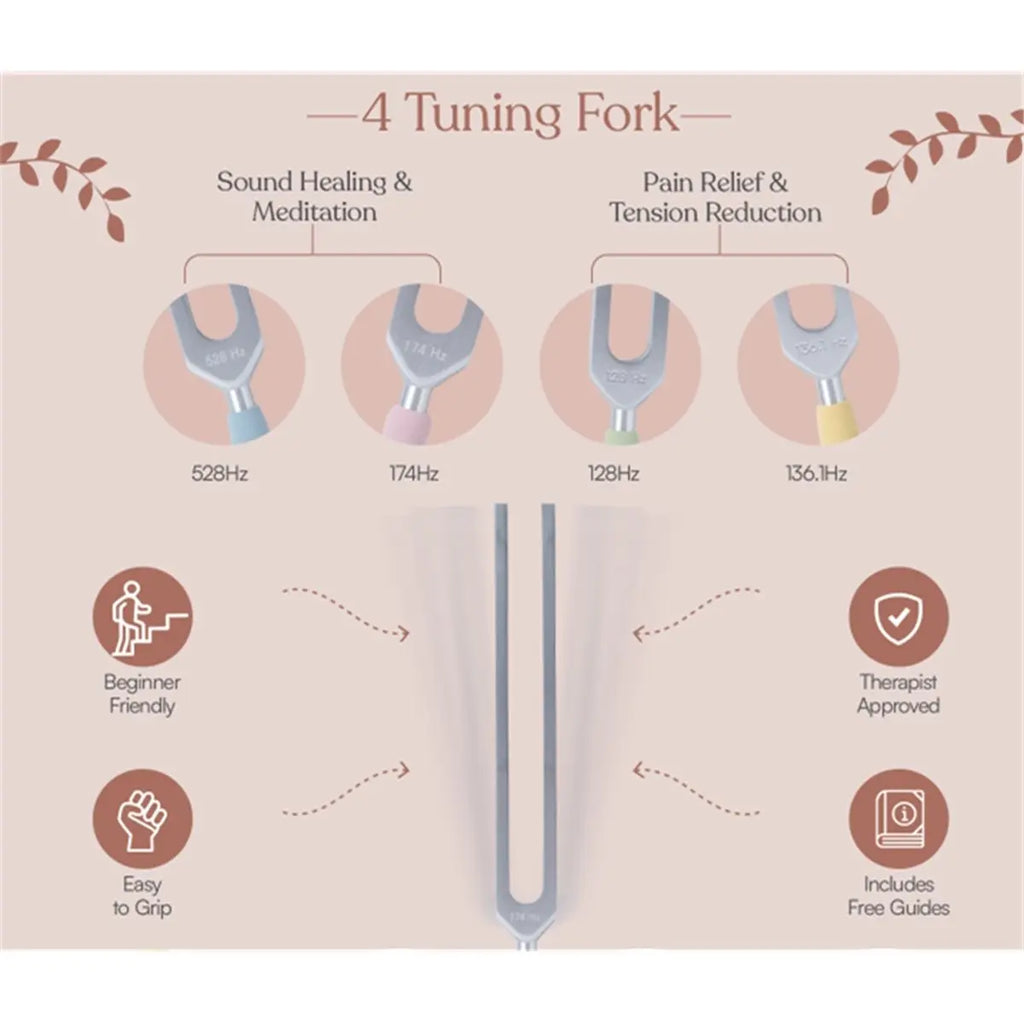 BAAQ Healing Tuning Fork Set | 128Hz, 136.1Hz, 174Hz & 528Hz Frequency Kit