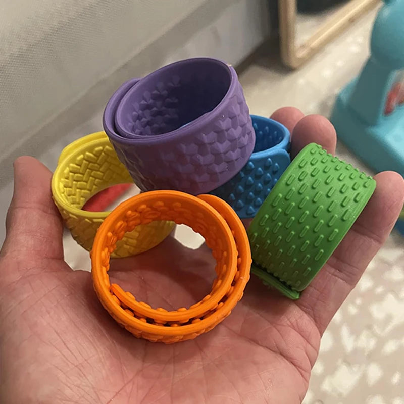 6PCS Sensory Fidget Toys for Kids Textured Silicone Slap Bracelets Anxiety Autism ADHD Calming Down Stress Relief Gifts