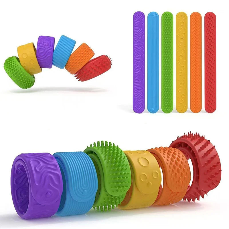 6PCS Sensory Fidget Toys for Kids Textured Silicone Slap Bracelets Anxiety Autism ADHD Calming Down Stress Relief Gifts