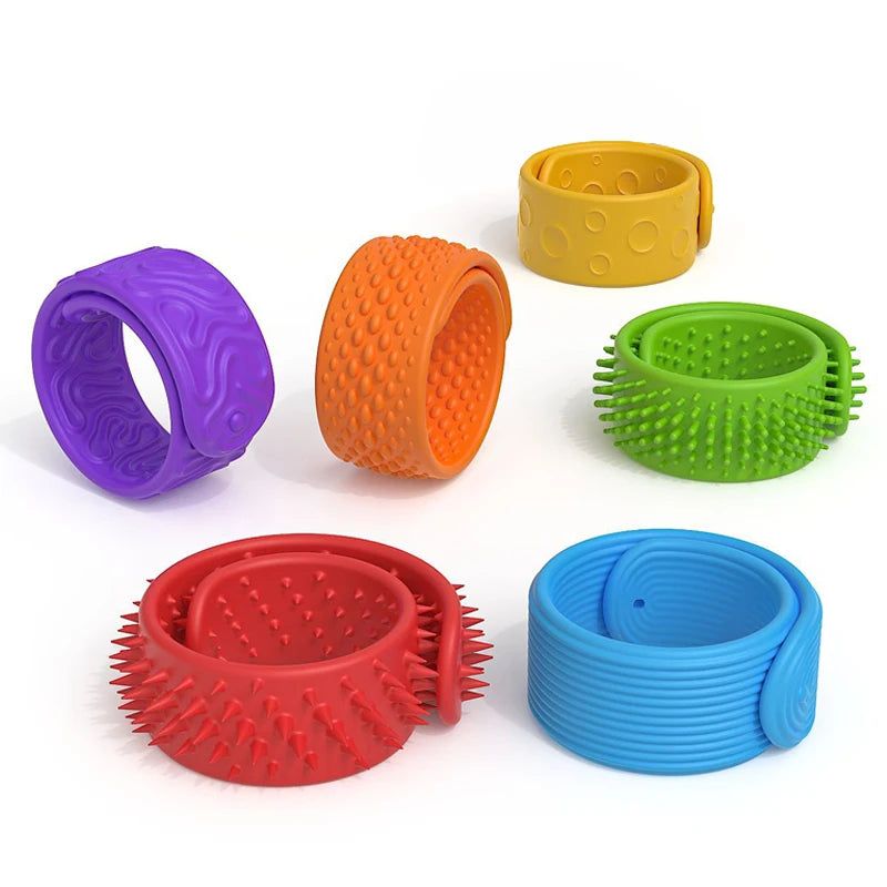 6PCS Sensory Fidget Toys for Kids Textured Silicone Slap Bracelets Anxiety Autism ADHD Calming Down Stress Relief Gifts