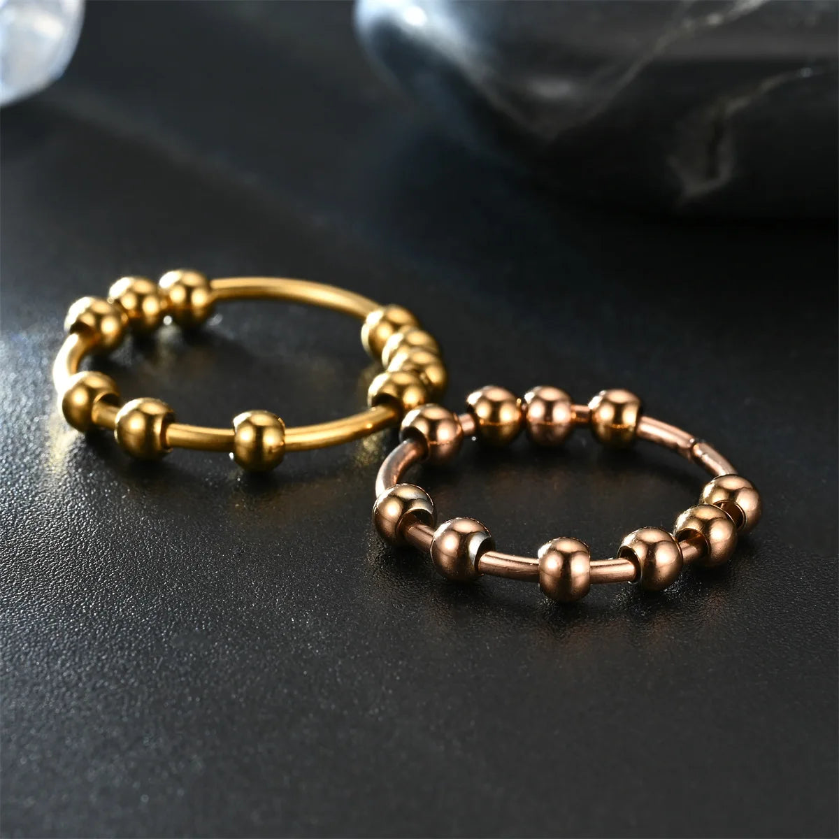 Stainless Steel Beads Anxiety Rings For Women Stress Relief Fidget Rings Men Simple Style Fashion Jewelry Accessories