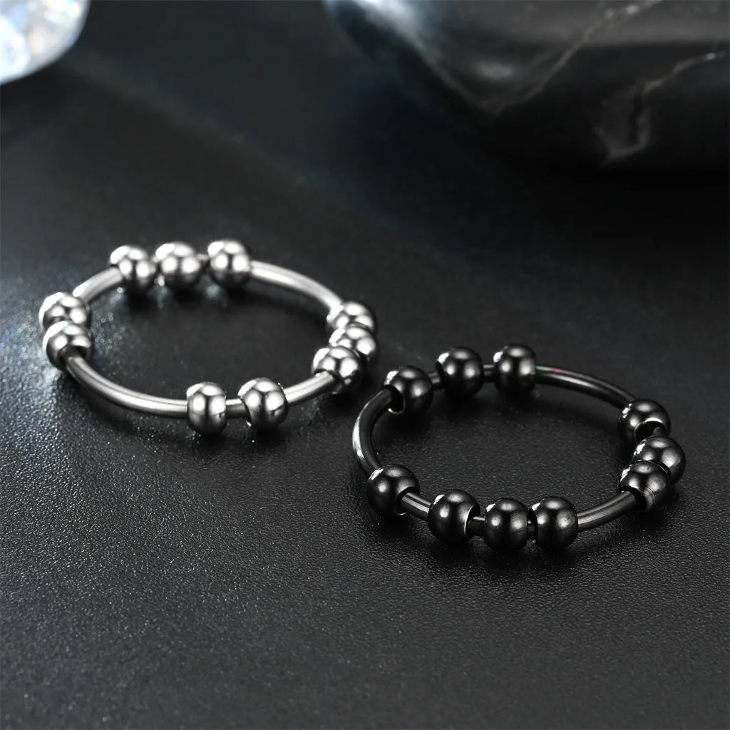 Stainless Steel Beads Anxiety Rings For Women Stress Relief Fidget Rings Men Simple Style Fashion Jewelry Accessories
