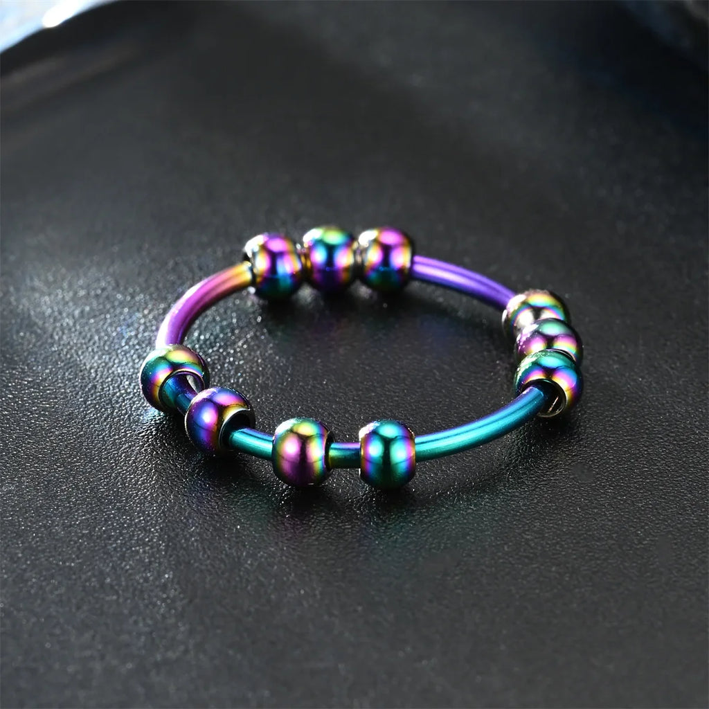 Stainless Steel Beads Anxiety Rings For Women Stress Relief Fidget Rings Men Simple Style Fashion Jewelry Accessories