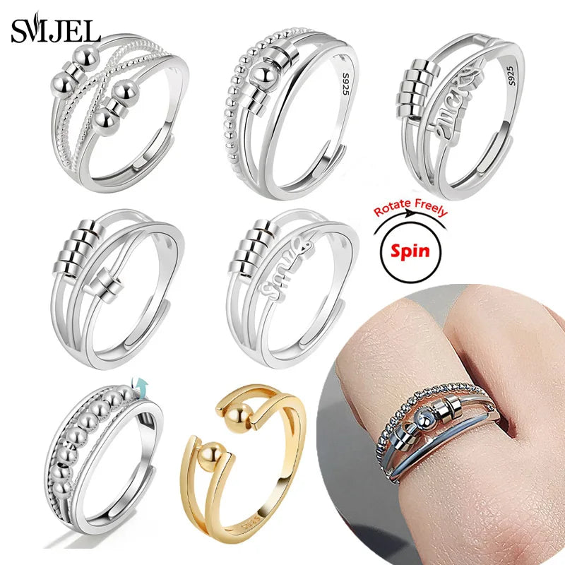 2025 Simple Anxiety Ring Fidget Spinner Rings Multiple Style Cross Beaded Ring Finger Jewelry Women Men Anti Stress Accessories
