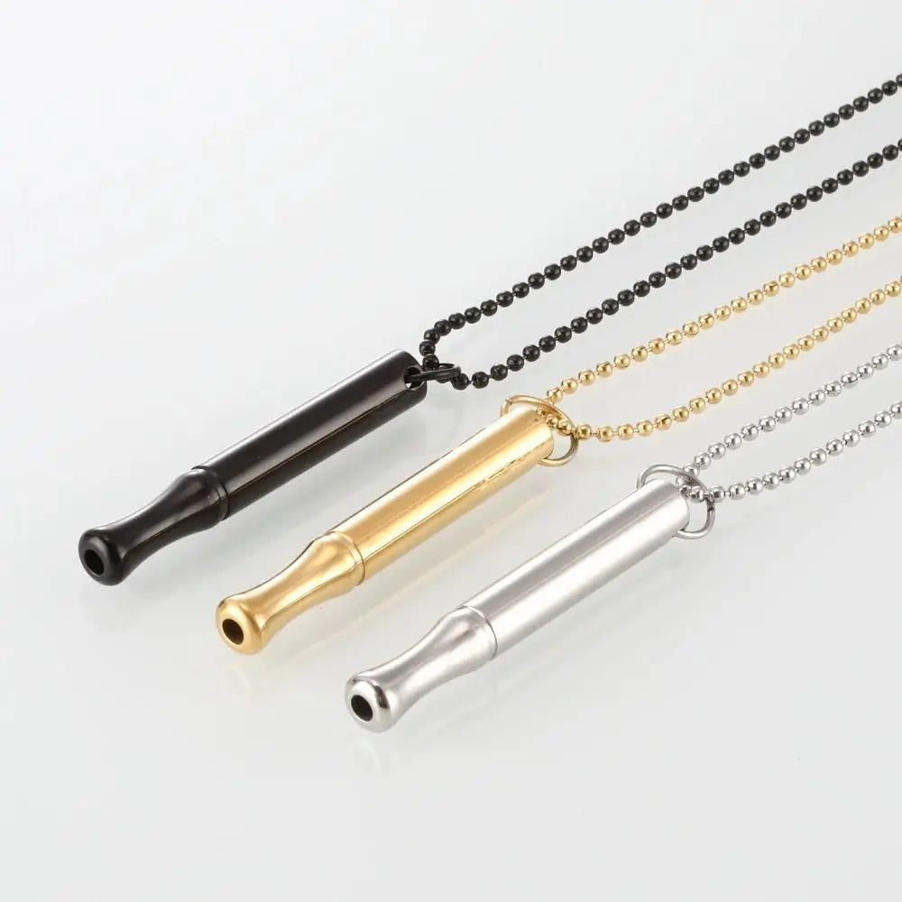 Whistle Mindfulness Breathing Necklace Breathing Resistance Stainless Steel Breathwork Meditation Necklace Auxiliary Round Tube