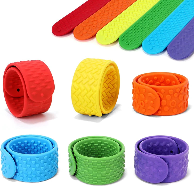 6PCS Sensory Fidget Toys for Kids Textured Silicone Slap Bracelets Anxiety Autism ADHD Calming Down Stress Relief Gifts