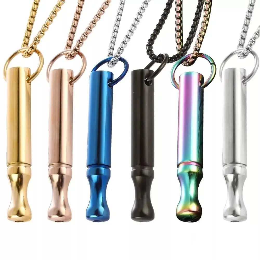 Whistle Mindfulness Breathing Necklace Breathing Resistance Stainless Steel Breathwork Meditation Necklace Auxiliary Round Tube