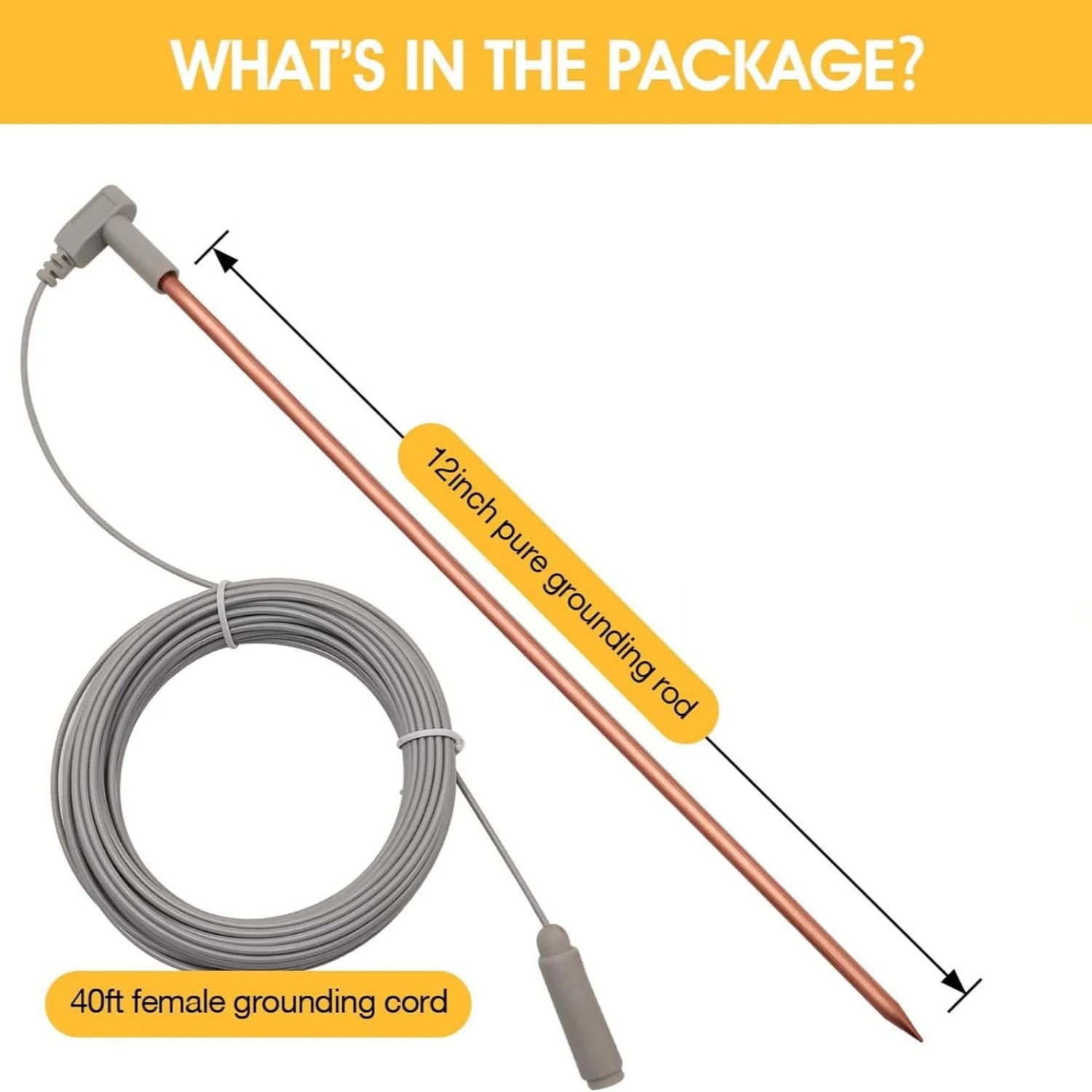 Copper Ground Rod with 40 ft/12m Female Ground Wire, Portable Ground Rod Kit for Grounding Products, Easily Used with Grounding