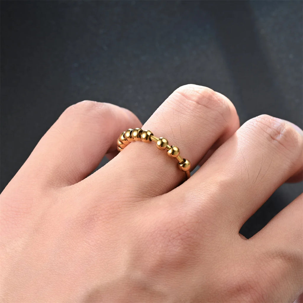Stainless Steel Beads Anxiety Rings For Women Stress Relief Fidget Rings Men Simple Style Fashion Jewelry Accessories