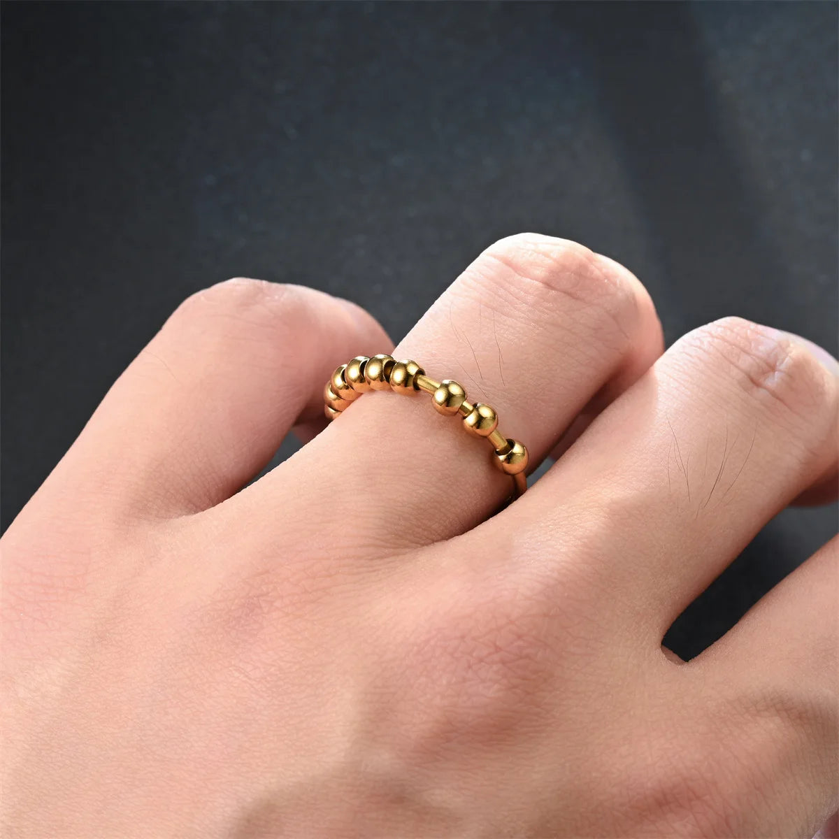 Stainless Steel Beads Anxiety Rings For Women Stress Relief Fidget Rings Men Simple Style Fashion Jewelry Accessories